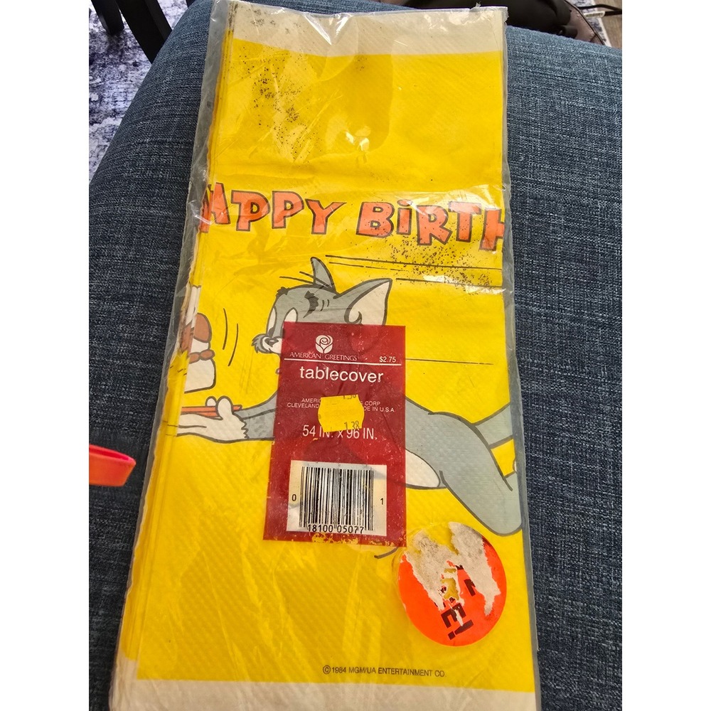 Vintage 1984 Tom and Jerry Tablecover American Greetings Birthday Party 54x96